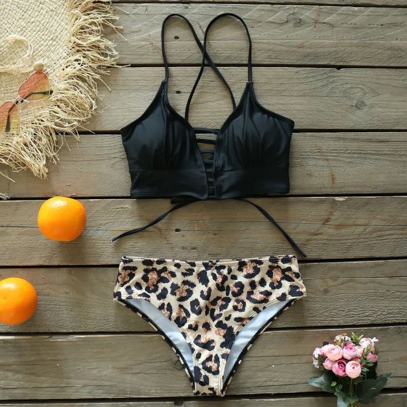 2021 Ny Sexig låghöjd bikini Set Women Swimsuit Lace Up Badkläder plus storlek Baddräkt Beach Wear Print Summer Biquini Female 210319