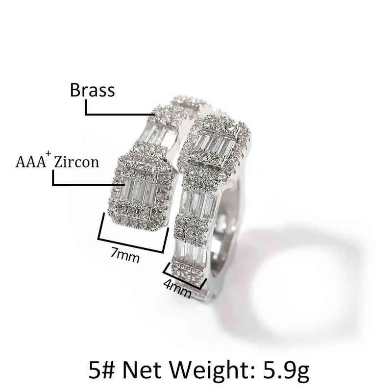 BLING KING BAGUETTE ZIRCON RINGS ICED OUT BLING SQUARE CUBSIC ZIRCONIA MEN CHARM LUXURY FASHION HIPHOP Smycken för present 211217