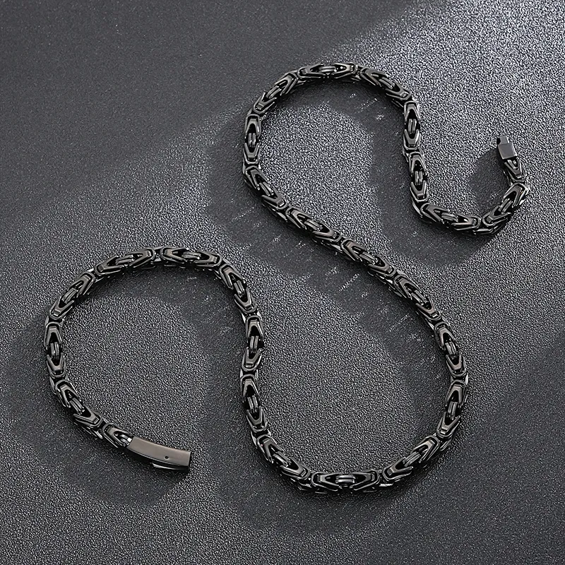 6mm 26 inch Zwart goud zilver Byzantijnse Ketting Solid Geknoopt Link Ketting Voor Heren Geschenken roestvrij staal Jewelry288h