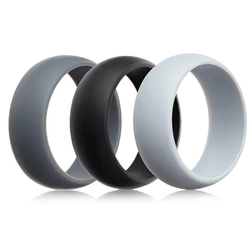 Anéis de casamento 8mm de largura anel de silicone conjunto banda camuflagem borracha de prata para homens mulheres dedo jóias presente anillo de silicone271v