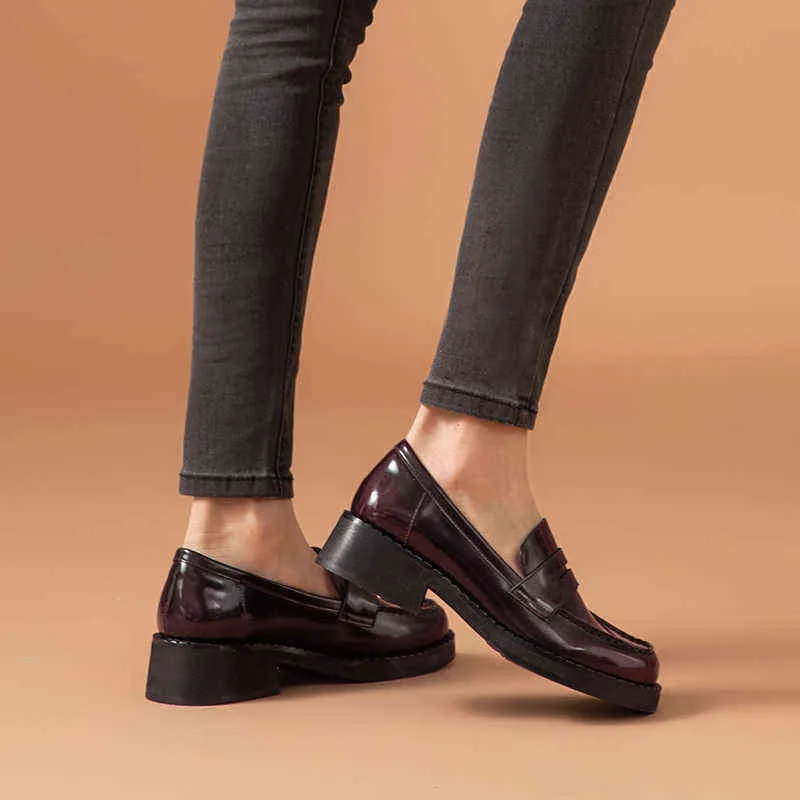 ドレスシューズBeainday Penny Loafers女性純正牛革制服ワックス丸いつま先スリップオンJKレディースフラットハンドメイド27744 2 9