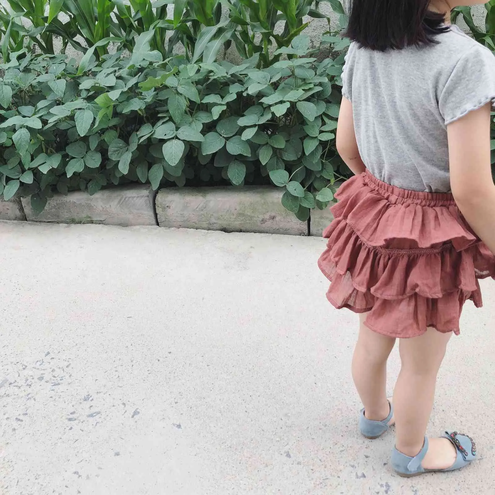 Kjol shorts koreanska ren färg tunna bomull kort byxor flickor toddler tjej sommar 210515