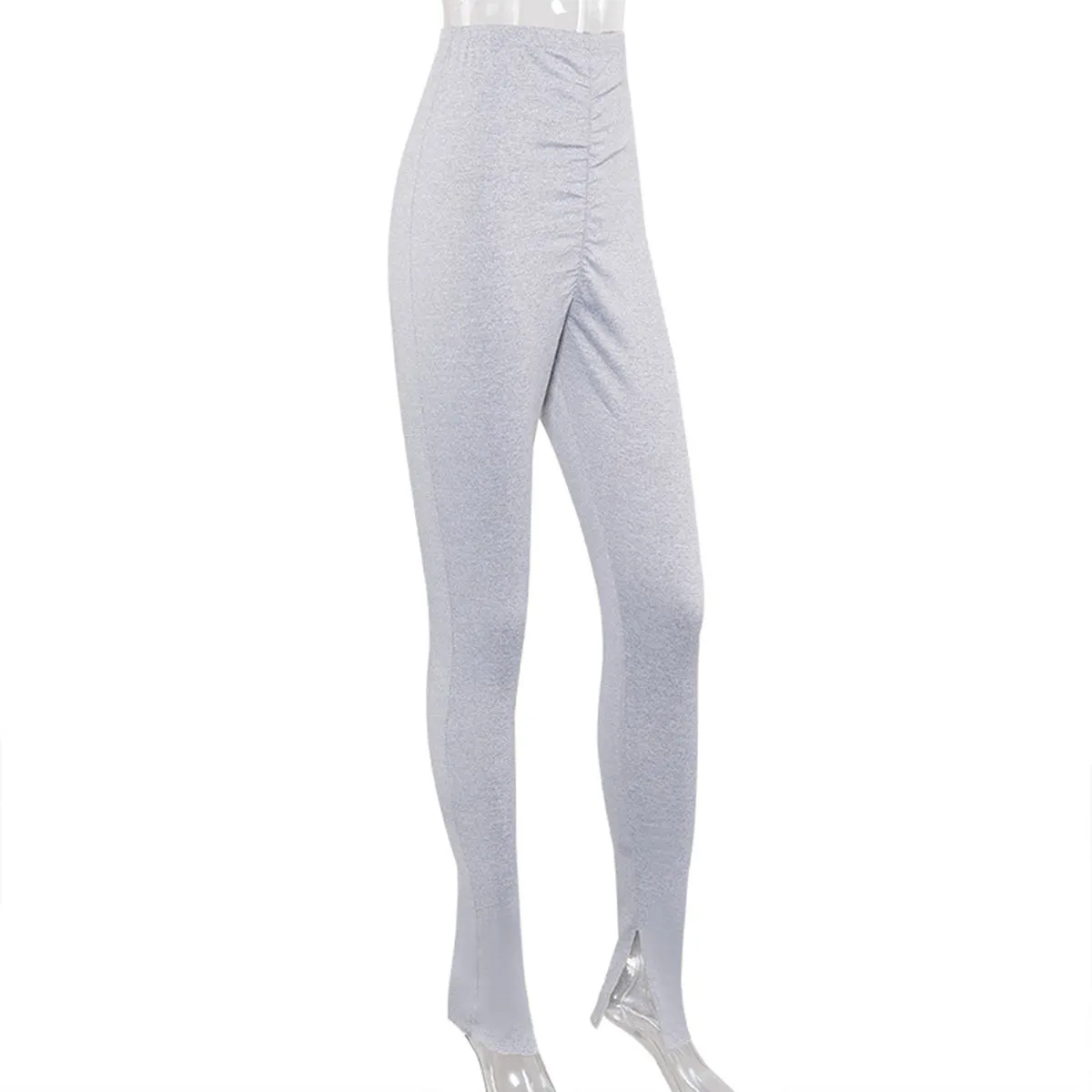 Mulheres Casual Calças Longas Skinny Comprimento Completo Cintura Alta Cor Sólida Plissada Elastic Cruz Slim Fitting 210522