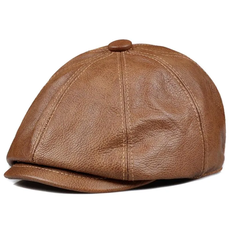 Cap -ottagonale in pelle da uomo Cap ottagonale Casual Vintage Sboy Cap Golf guida Flat Cabbie Cappello Inverno Male Artista Gatsby Ber2764