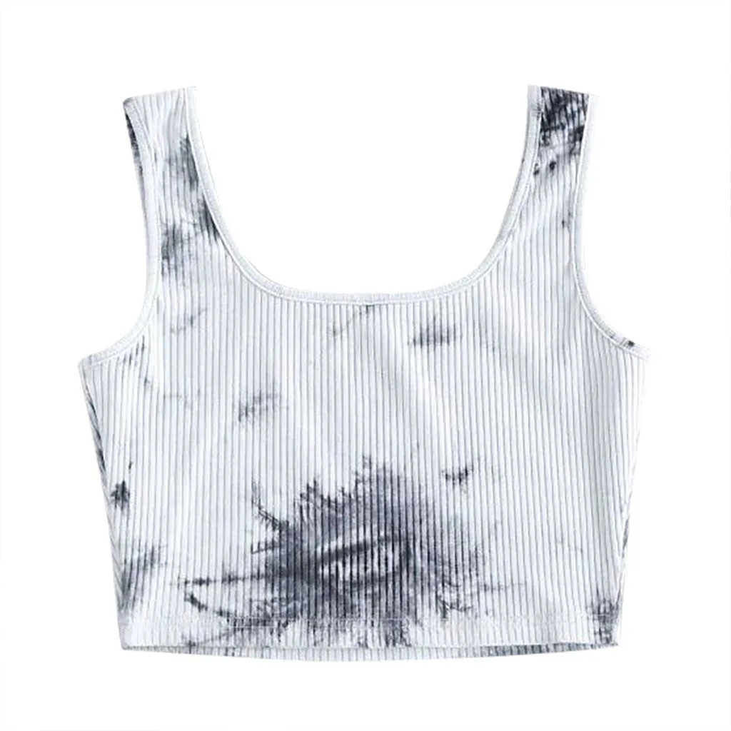 Letni Tank Top Kobiety Ladies Streetwear Tie-barwnik Print Bluzka Bez Rękawów Pulower Kamizelka Tank Crop Tops Koszulki Y0622