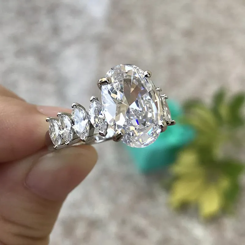 Luomansi Zilveren Sieraden Ringen S925 Luxe Grote Ovale Diamanten Verlovingsring Super Fash Voor Vrouwen Cluster293L