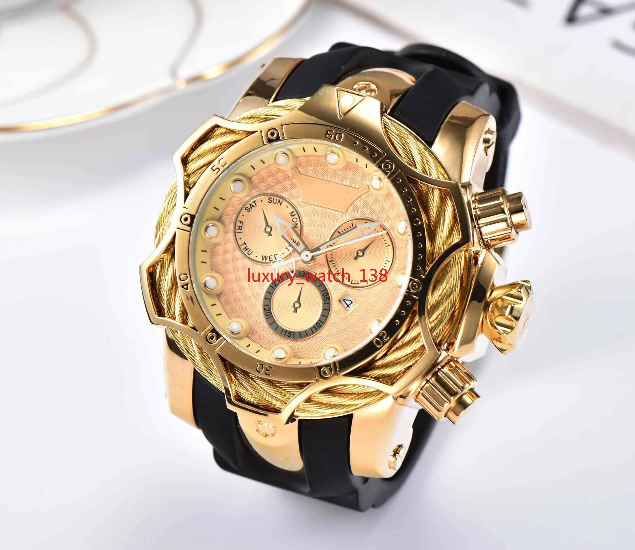 TA Luxury Gold Watches Men Sport Quartz 시계 크로노 그래프 자동 데이트 고무 밴드 손목 수컷 선물을위한 시계 2237