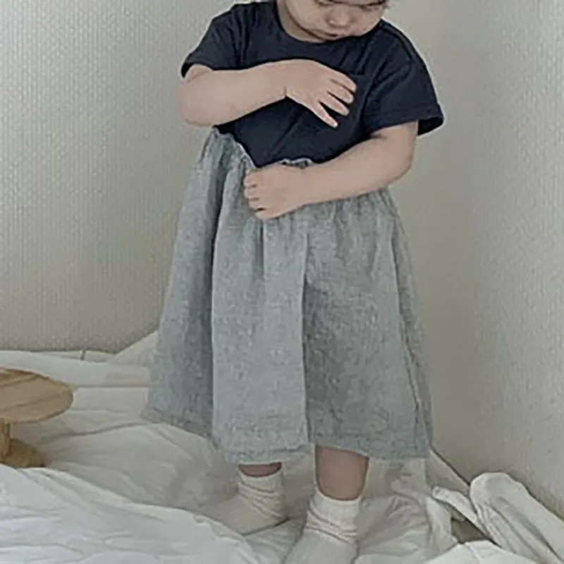 Sommerkleid Kinderkleidung Mädchen Nähte Kurzarm Lässige süße Kinder für 2-6 Jahre alt 210515