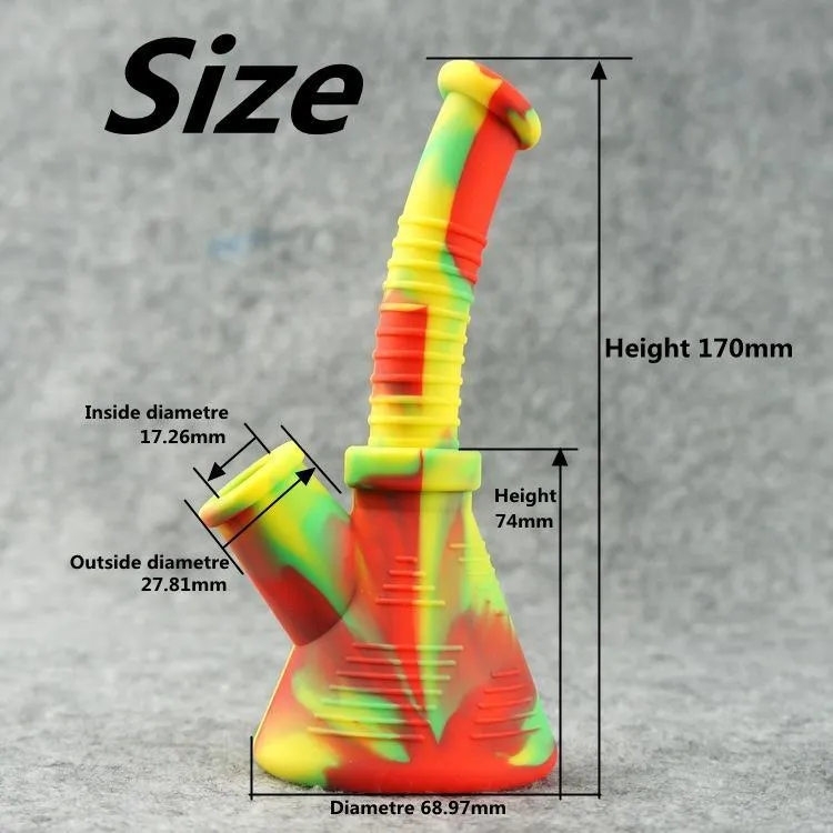 Hookahs 6.7'' beaker design Silicone Water Pipe Mini Bong unbreakable Oil Rig withDownstem & 14mm Gla