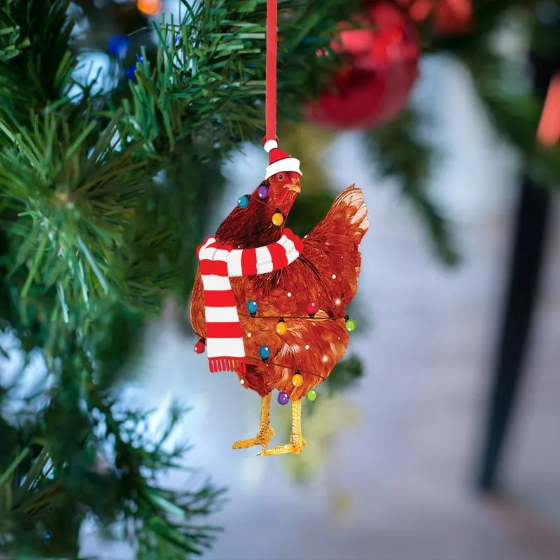 Weihnachtsdekoration Holzschal Hühner Anhänger Weihnachtsbaum -Ornamente Haushaltdekor für Navidad 202121i