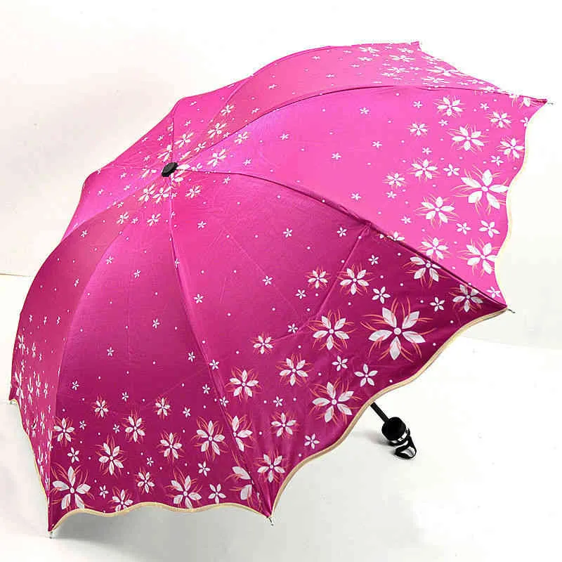 Schöner Glanz Reflektierende Damen Regenschirm Blumenblüte Prinzessin Mädchen Blumenschirme UV Sonnenschirm Falten Paraguas Geschenk US098 210320