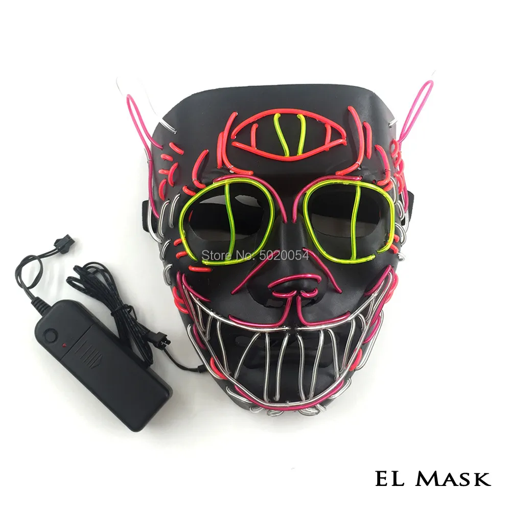 Accessoires de déguisement DC-3V contrôleur vente chaude chat roi EL fil masque accessoires de déguisement masque lumineux Halloween Rave masque Led