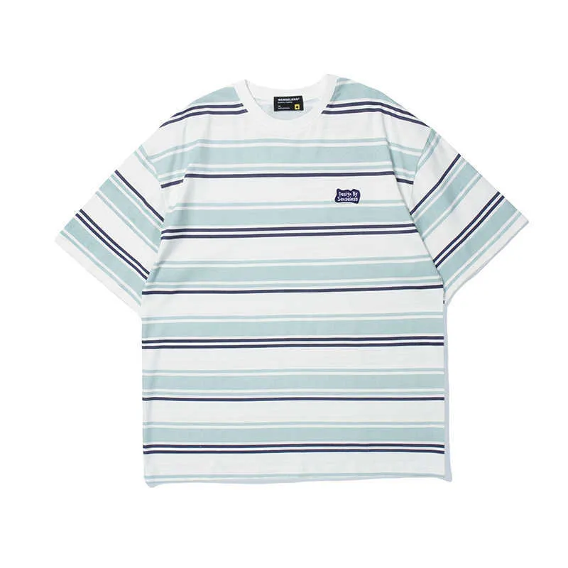 Harajuku Stripe T Shirt Uomo Casual T-Shirt Manica corta Estate Hip Hop Tshirt Streetwear Casual Top Tees Khaki 210527