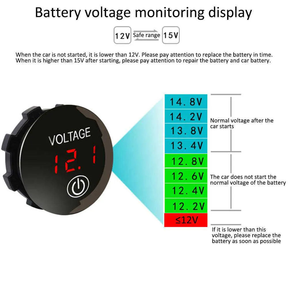 DC 12V-24V لوحة رقمية الفولطيميتر الجهد متر اختبار الصمام عرض للسيارة السيارات دراجة نارية قارب atv شاحنة مجرفة الملحقات