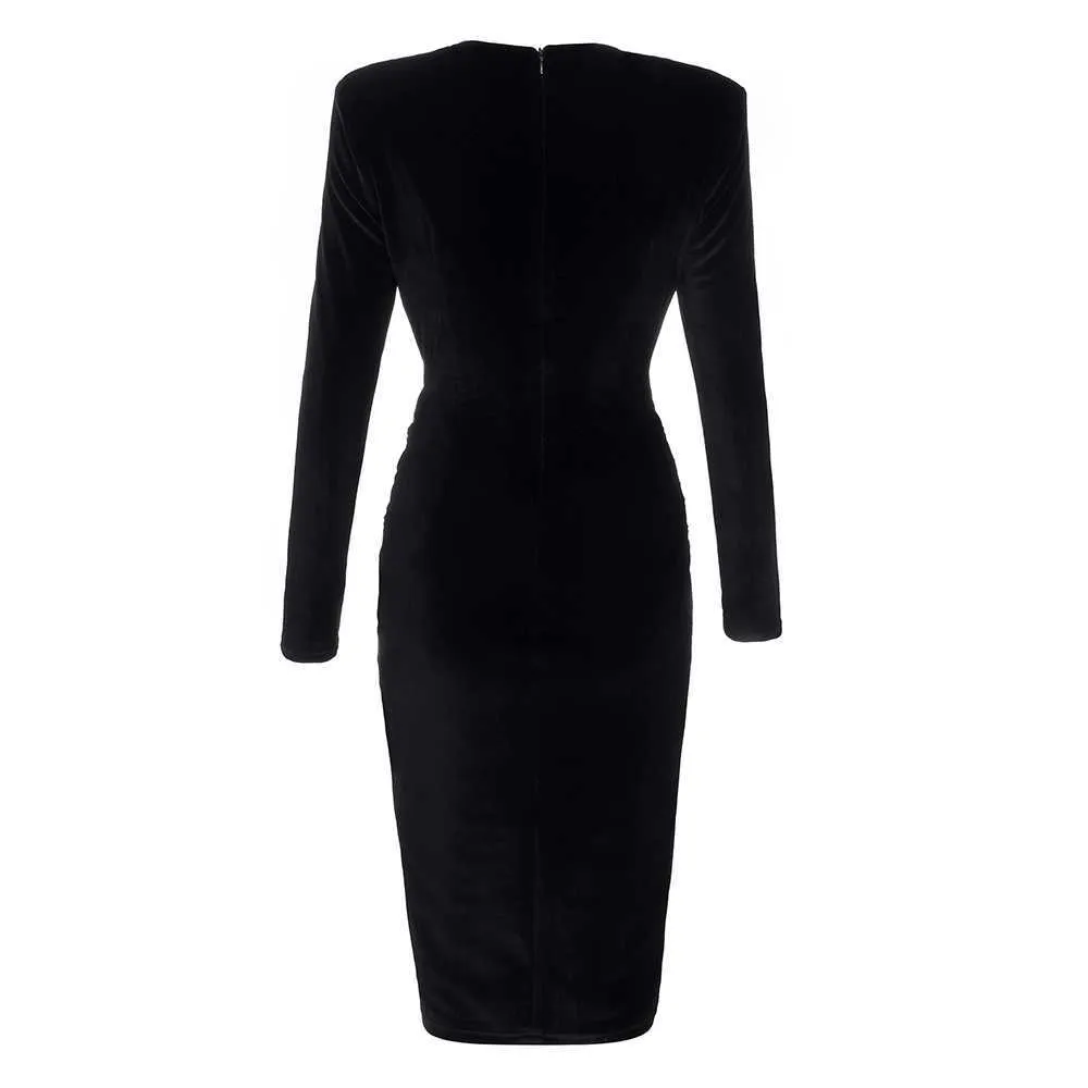 Ocstrade Runway Sexy Deep V Neck Bodycon Klänning Höst Vinter Kvinnor Långärmad Svart Klubb Nattfest 210527