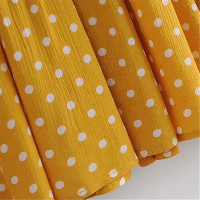 Casual Woman Yellow Loose Ruffles Sashes Dot Long Dress Spring Fashion Ladies Soft V Neck es Female Sweet 210515