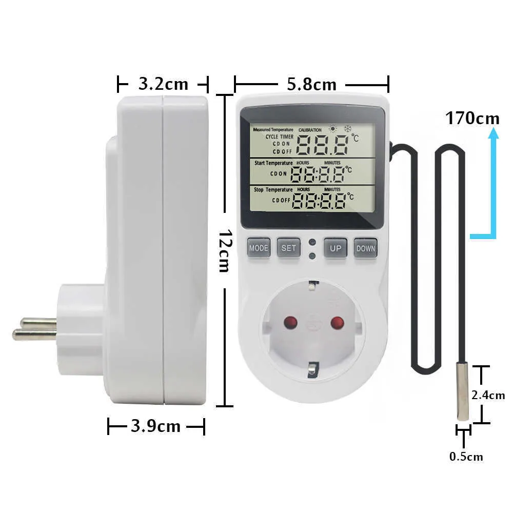 Termostato KT3100 Regolatore di temperatura digitale Presa Presa Timer Interruttore Sensore Riscaldamento Raffreddamento 16A 220V tappetino termico 210719