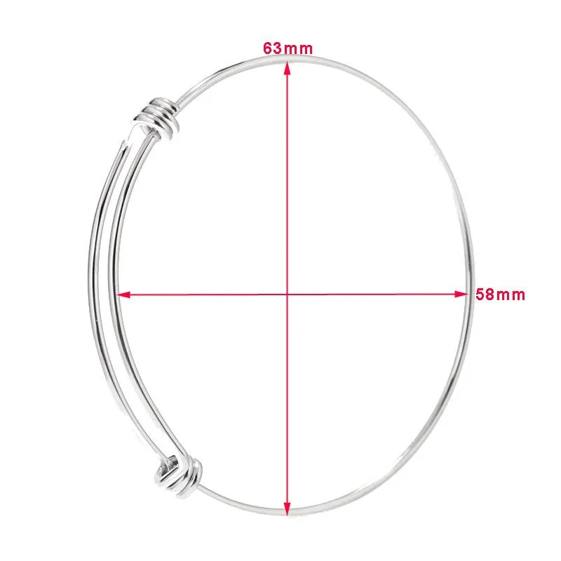 Bangle 2st rostfritt stål justerbar tråd charm armband 58 63mm för DIY smycken armband som gör fynd276h