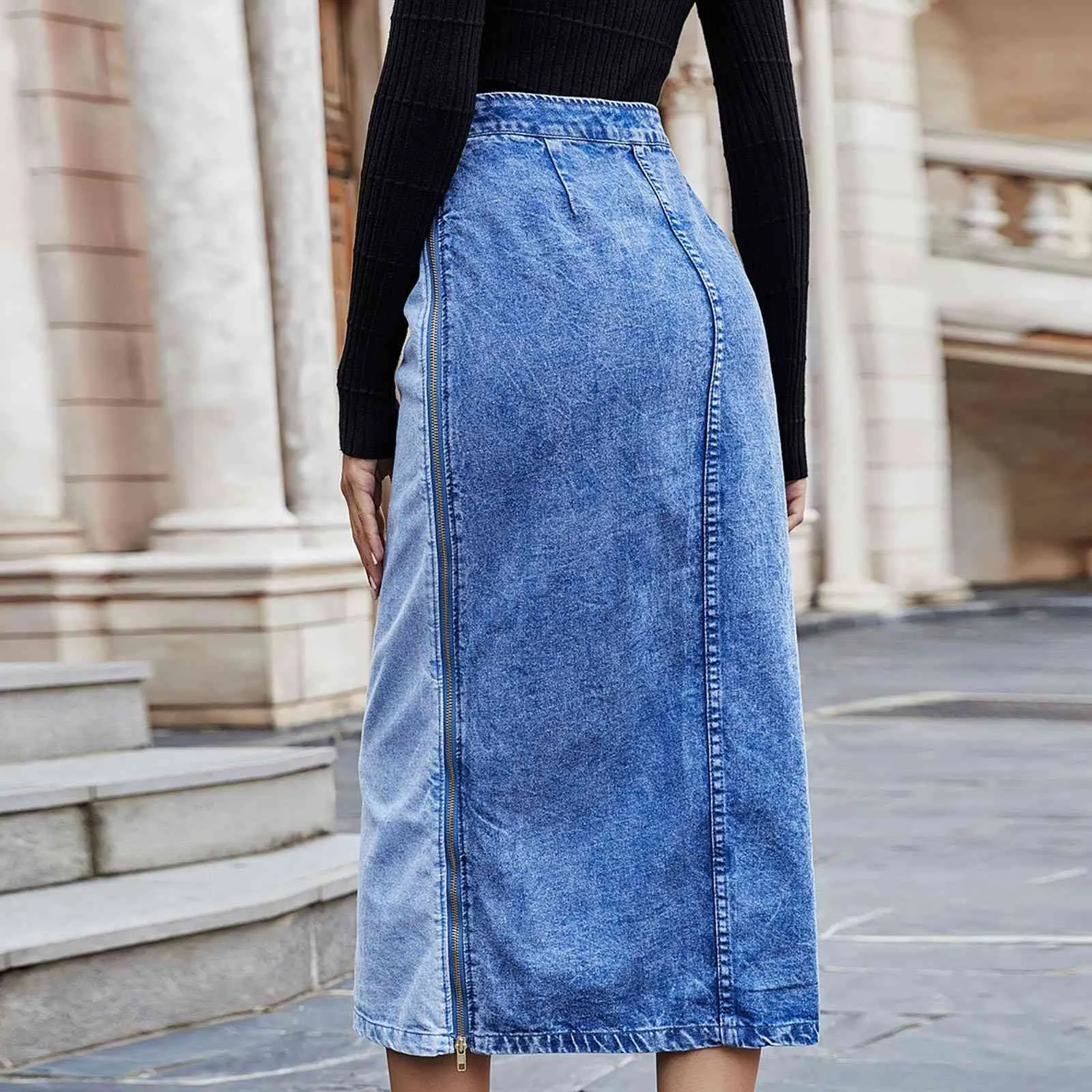 High Waist Women Denim Skirt Long 2021 New Arrivals Blue Sky Blue Tassel Split Casual Jean Skirts For Ladiesjupe longue femme X0428