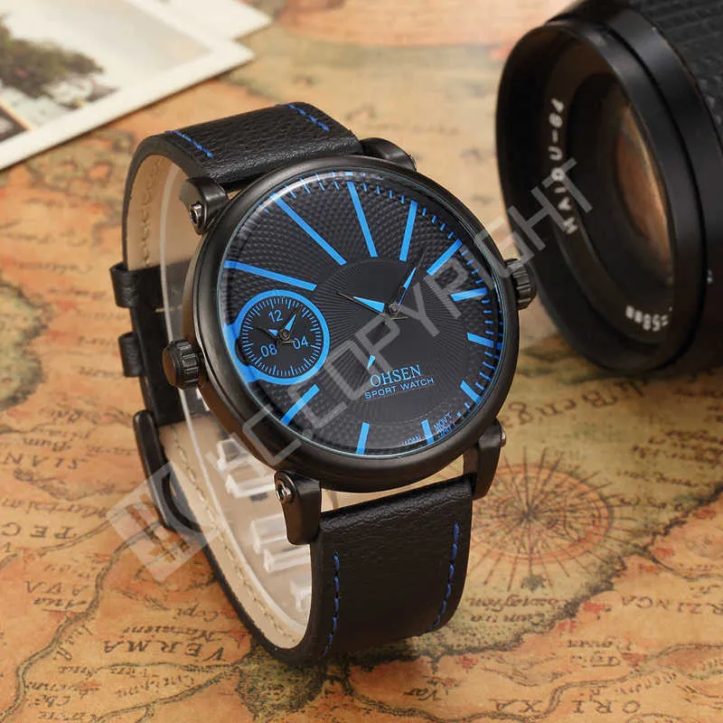 Sport Wrist Watch Genuine Leather Band Quartz Sport Stainless Steel Watch Outdoor Luxury Clock G1022