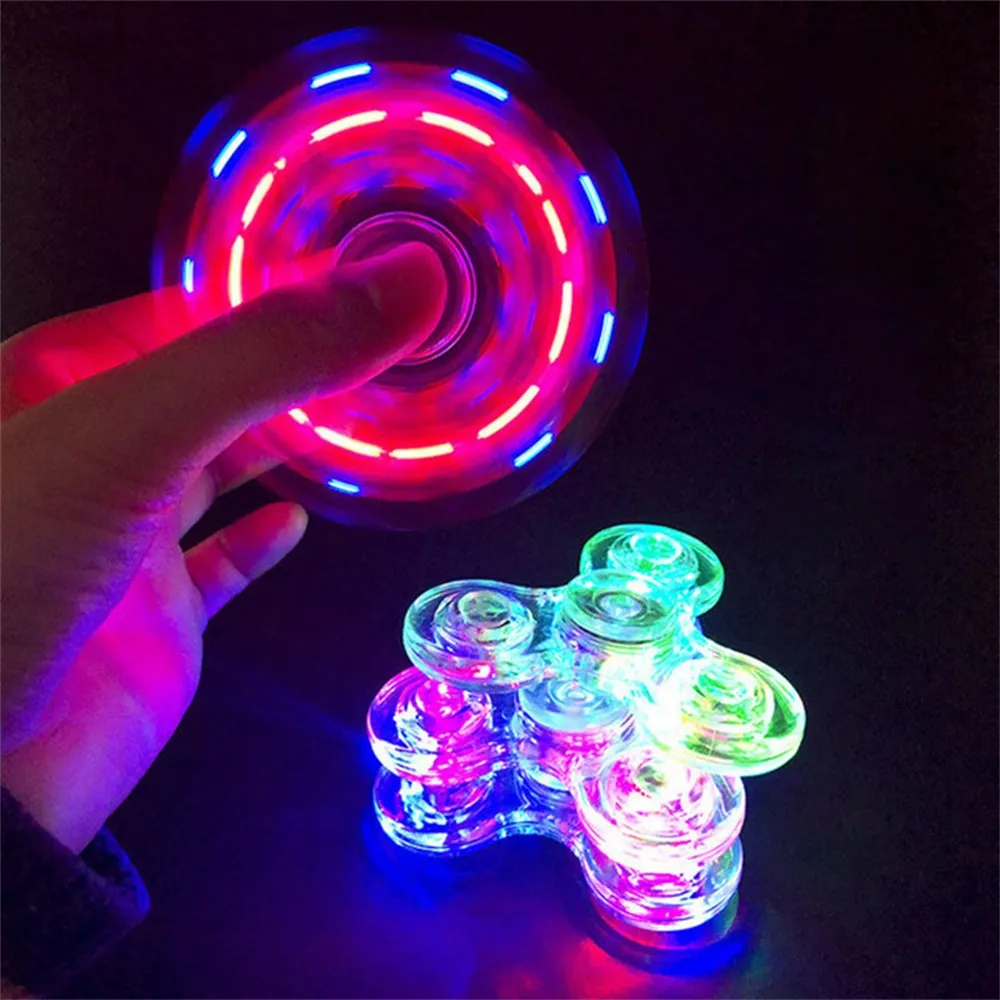 2021 Nieuwe LED Fingertip Gyro Transparant Kleurrijke Decompressielicht Fidget Spinner Hand Top Spinners Glow in Dark Kids Toys