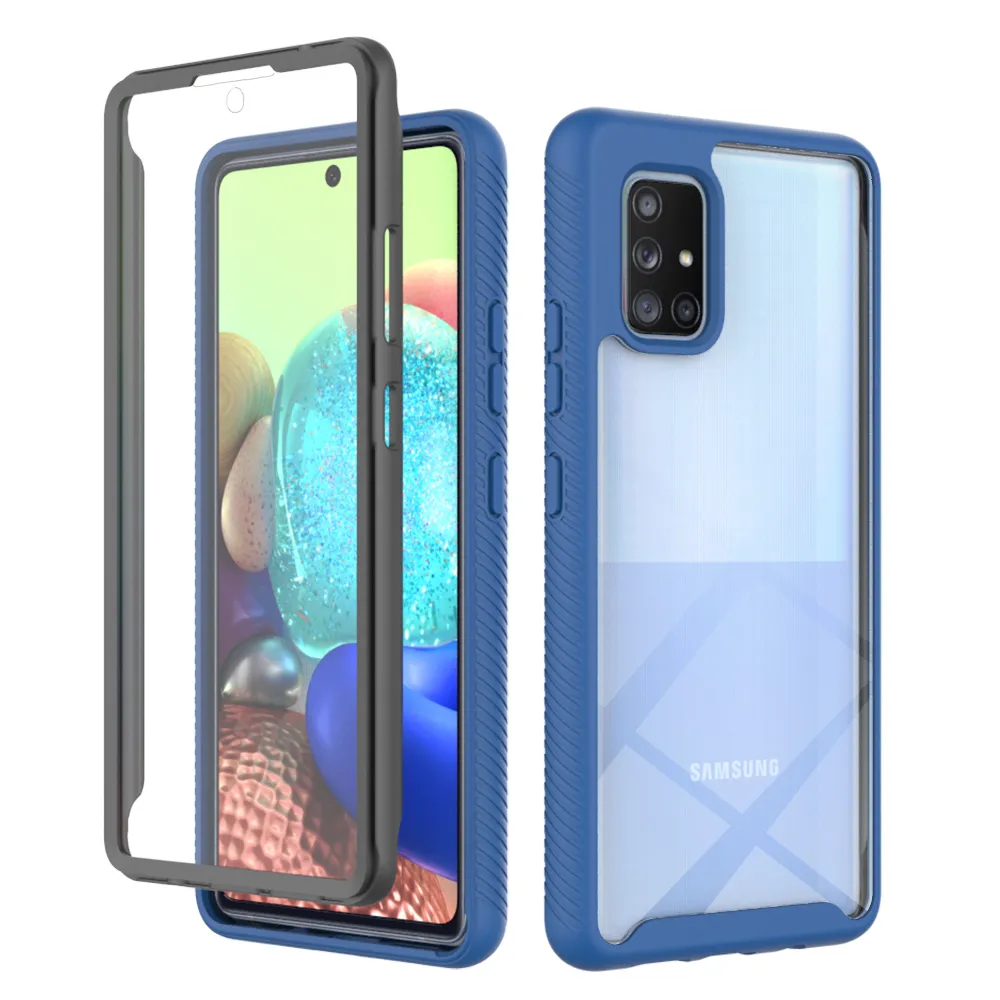 Heavy Duty Full Protection ShockoProof Fodral för Samsung Galaxy A51 A71 4G 5G Mjukt TPU + PET Front Film Rensa Akrylbackskydd