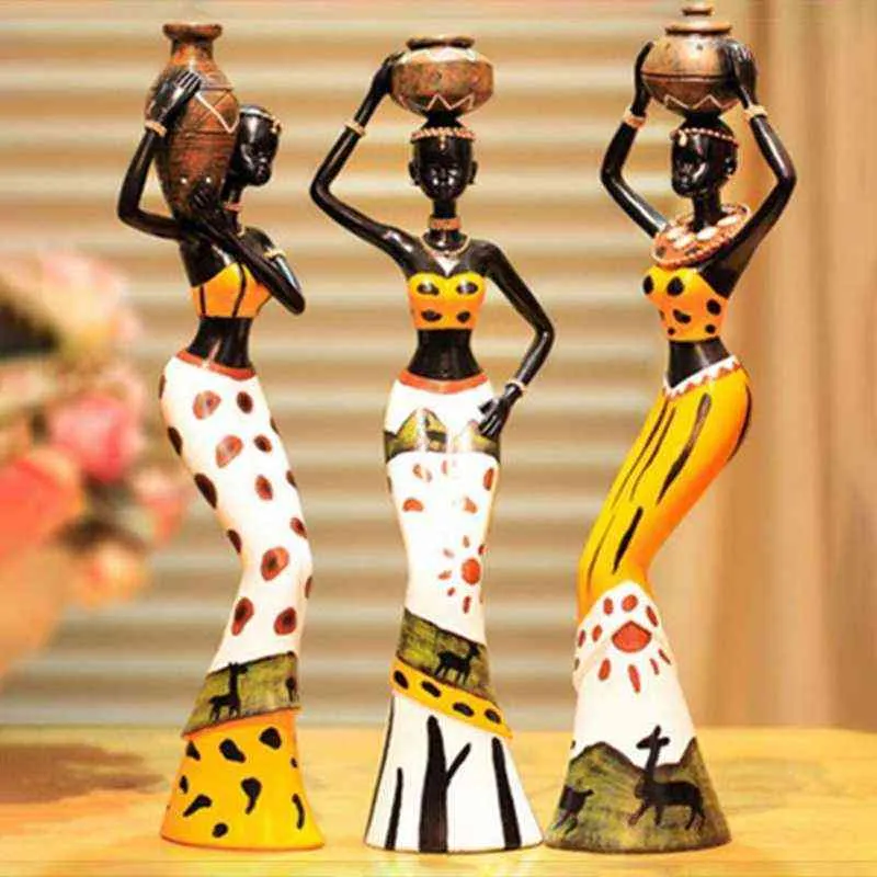 SETアフリカン女性の置物樹脂クラフト部族女性像エキゾチックな人形キャンドルホルダーギフトホームデコレーション彫刻h110266355051424