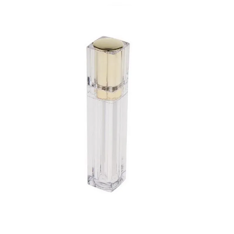 8ML Acrylic Refillable Double Wall Square Gold Silver Lip Gloss Tube Empty Lip Balm Oil Bottle DIY Container