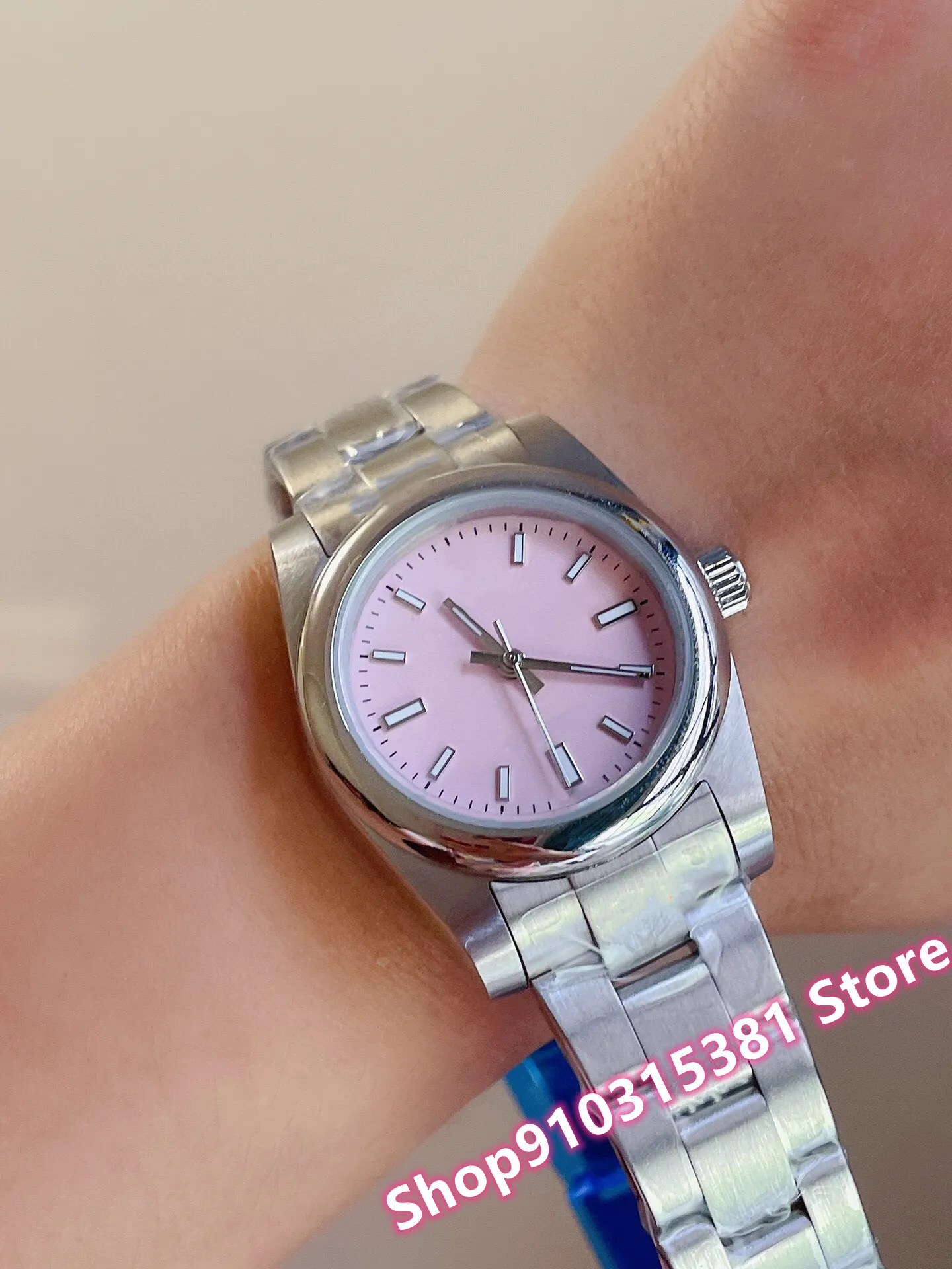 Novas mulheres clássicas relógios senhora automática mecânica relógio de pulso impermeável de aço inoxidável prata rosa dial 31mm