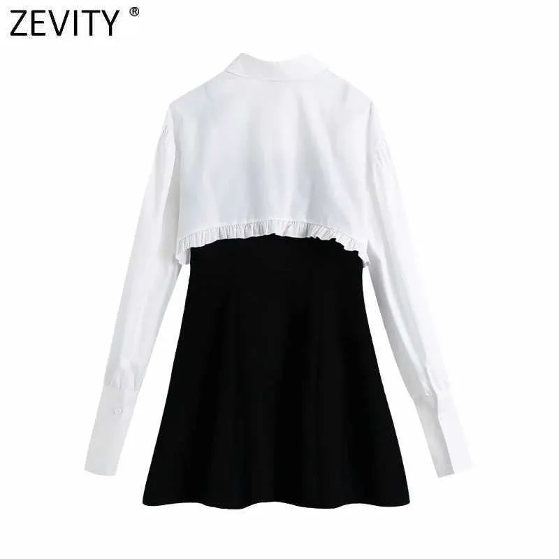 Zevity Kobiety Vintage Black Sling Sukienka Kobiet Chic White Agaric Koronki Ruffles Dwa kawałki Casual Slim Mini Vestido DS5069 210603