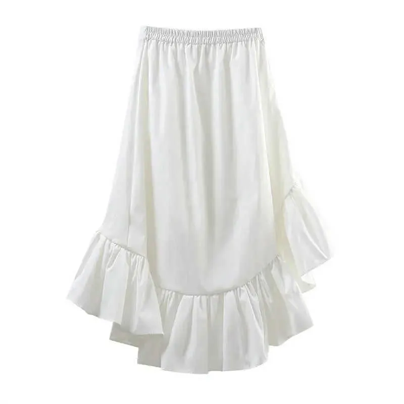 Vintage onregelmatige ruches Hoge taille geplooide rok Vrouwen zomer lente witte zwarte Koreaanse stijl asymmetrische rok Koreaanse mode 210619