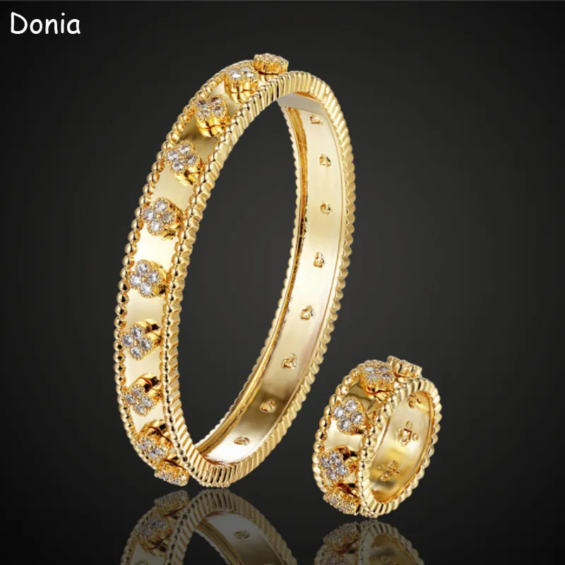 Donia jóias pulseira de luxo moda europeia e americana clássico quatro folhas flor cobre micro-incrustado zircão pulseira conjunto anel la284a