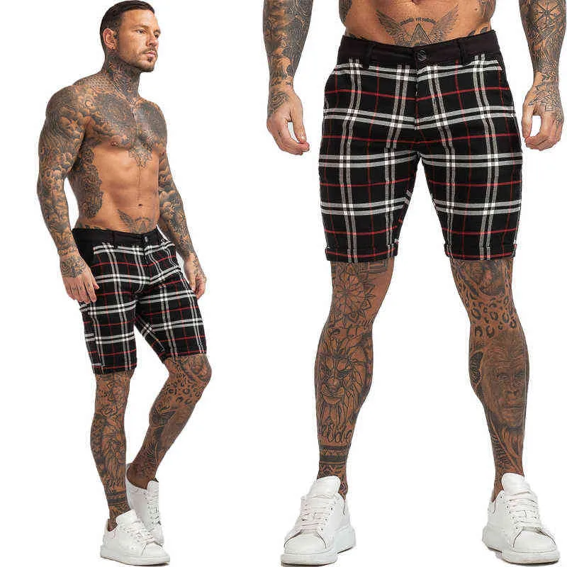 Pantalones cortos para hombre Homme Summer Elastic Cintura Plaid Short Skinny Fit Marca de moda Fitness Shorts para hombres Casual Stretchy Chinos 211108