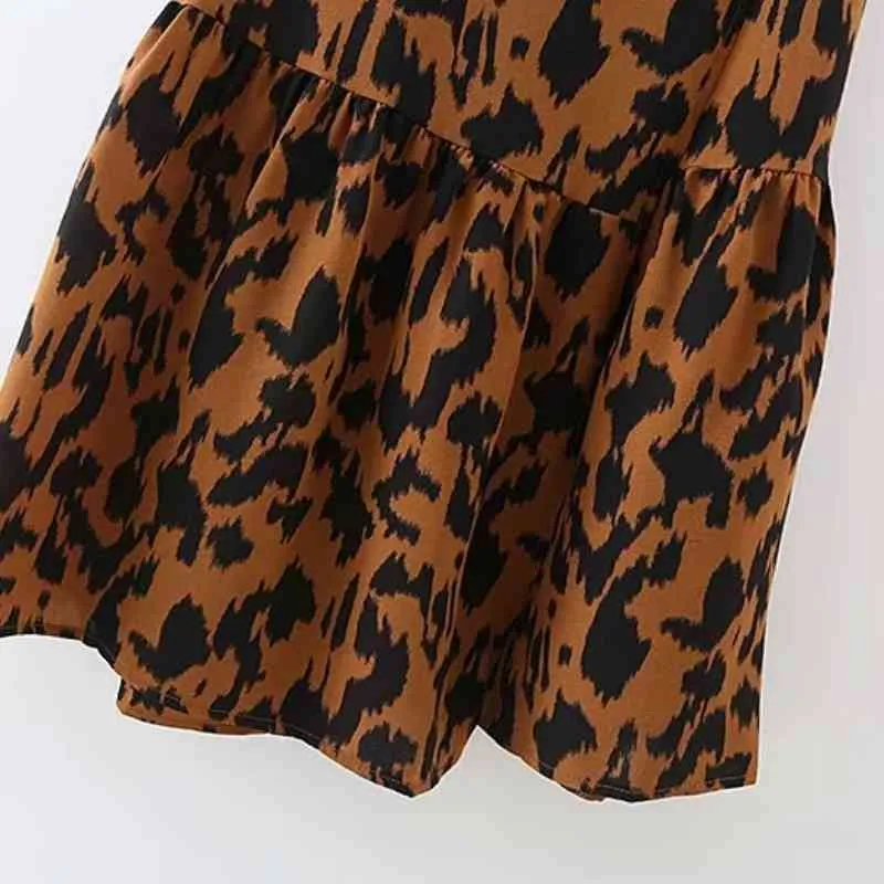 Summer Women Leopard Print Cross V Neck Wrap Midi Dress Female Short Sleeve Clothes Casual Lady Loose Vestido D7531 210430