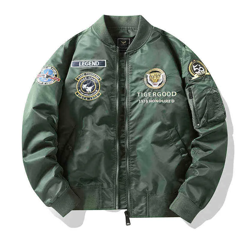Hip Hop Baseball Jackor Streetwear Military Jacket Mäns Brand Slim OuterWear Casual Tiger Broderi Bomber och Coats 211214