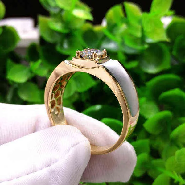 18K желтый золотой цвет 1 карат алмазное кольцо для мужчин Точные анильос де бегуteria квадратный драгоценный камень ювелирные изделия 211217
