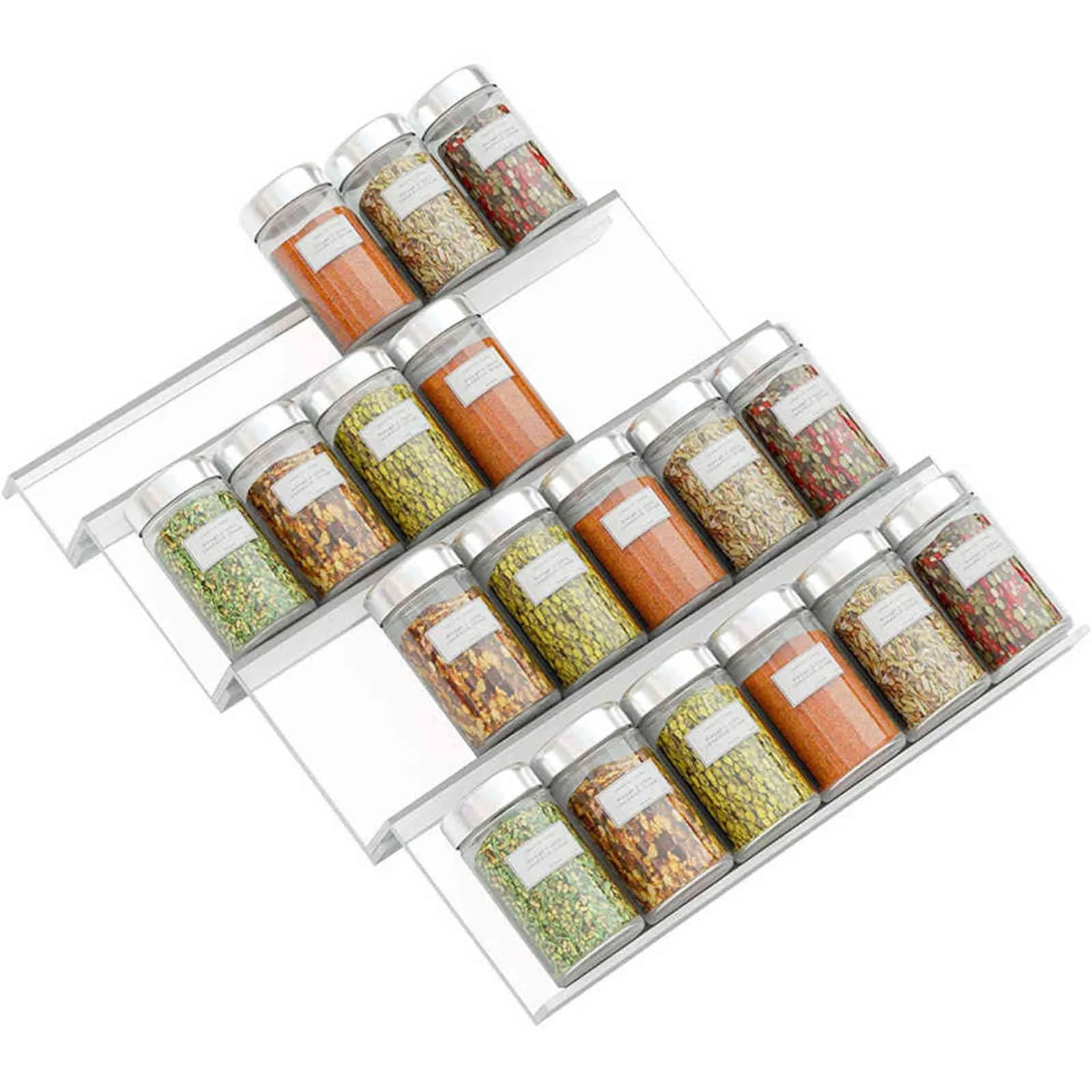 4 Tier Spice Drawer Organizer Acrylic Seasoning Bottle Storage Rack Under Desk Hidden Kitchen Supplies 211112