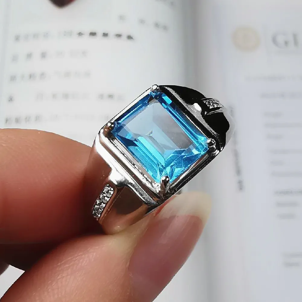 Moda quadrado azul cristal topázio gemstones diamantes dos homens anéis dedo branco ouro cor de prata jóias cool acessórios presentes