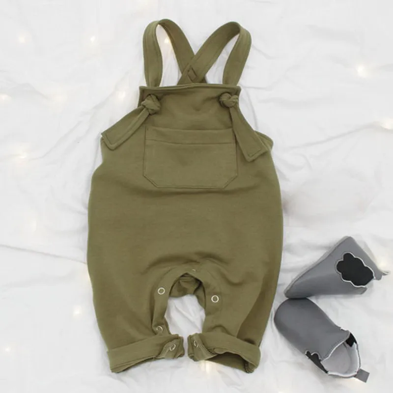 Kombinezony dla niemowląt Spodnie Letnie Maluch Suspender Solid Boy Casual Green / Brown Kid Odzież 210515