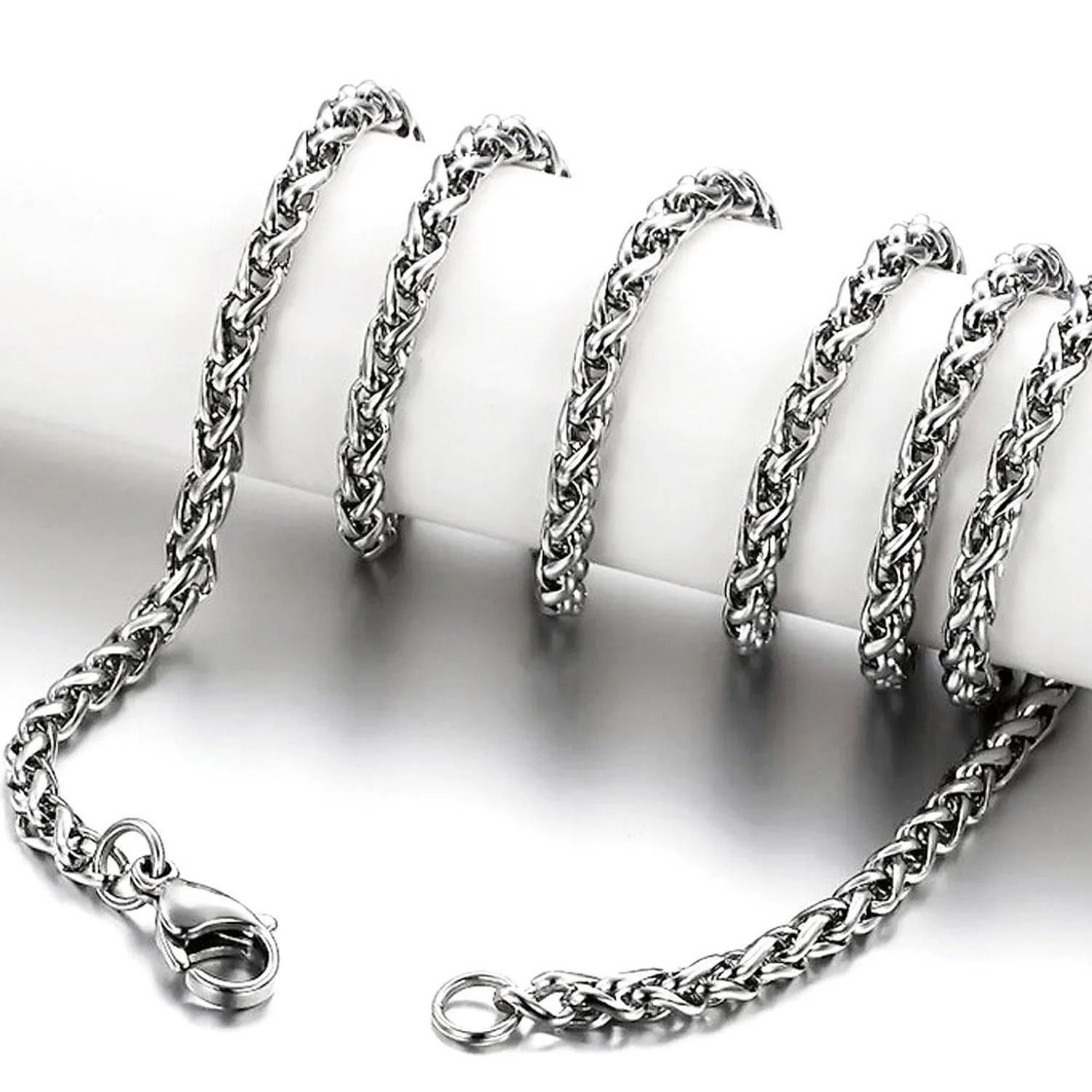 3mm4mm5mm6mm Unisex Stainless Steel Necklace Spiga Wheat Chain Link for Men Women 45cm75cm Length with Velvet Bag2152113