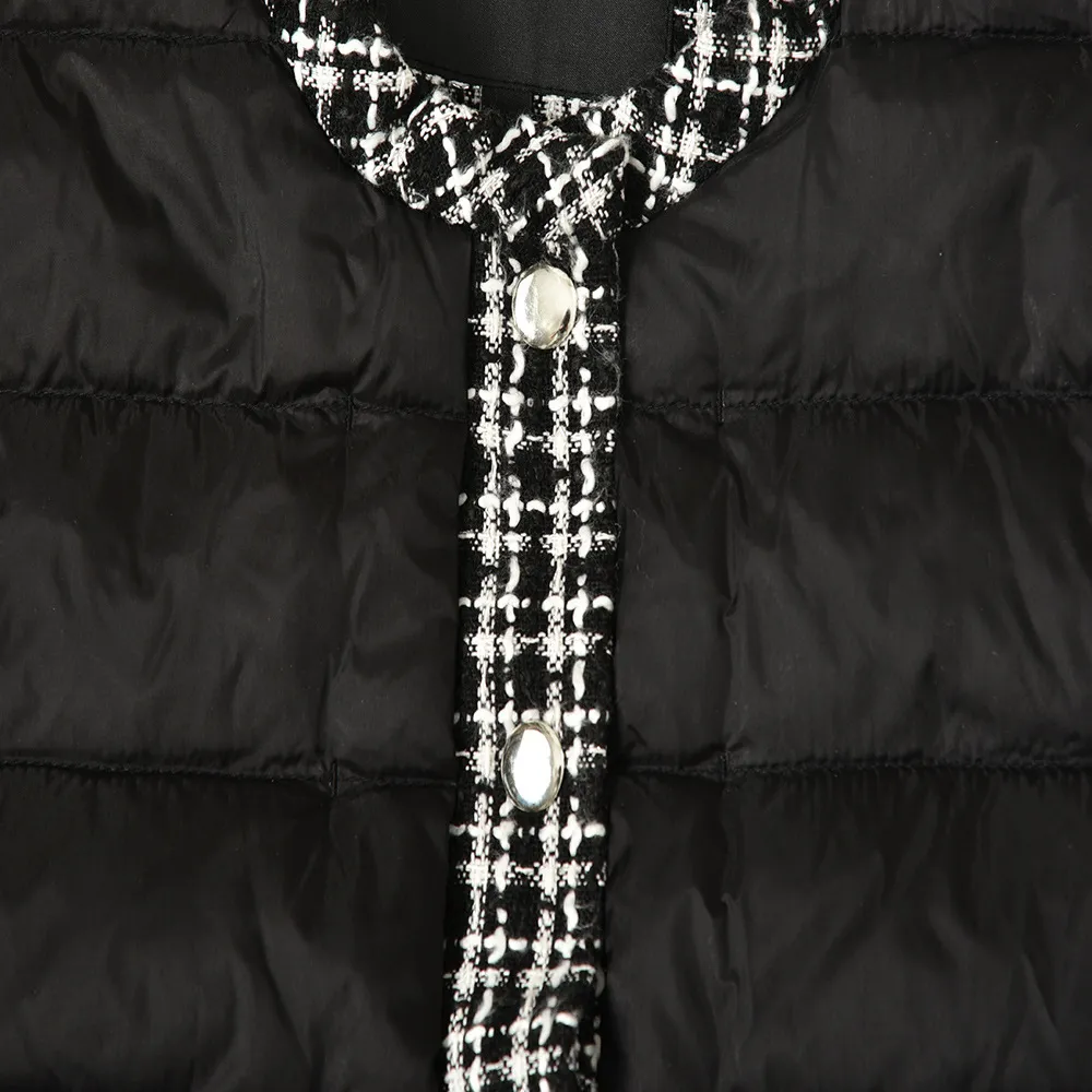 2021 Inverno mangas compridas redondo decote preto para baixo jaqueta francês estilo xadrez tweed painéis painéis plissados ​​casacos de peito único casacos short outwear casacos 21J233330