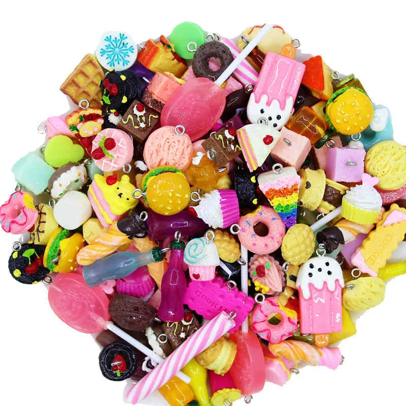 100 pièces sac porte-bonheur Unique mignon simulé Mini Biscuits nourriture animale résine charmes pendentifs pour bricolage fabrication de bijoux de mode C262354A