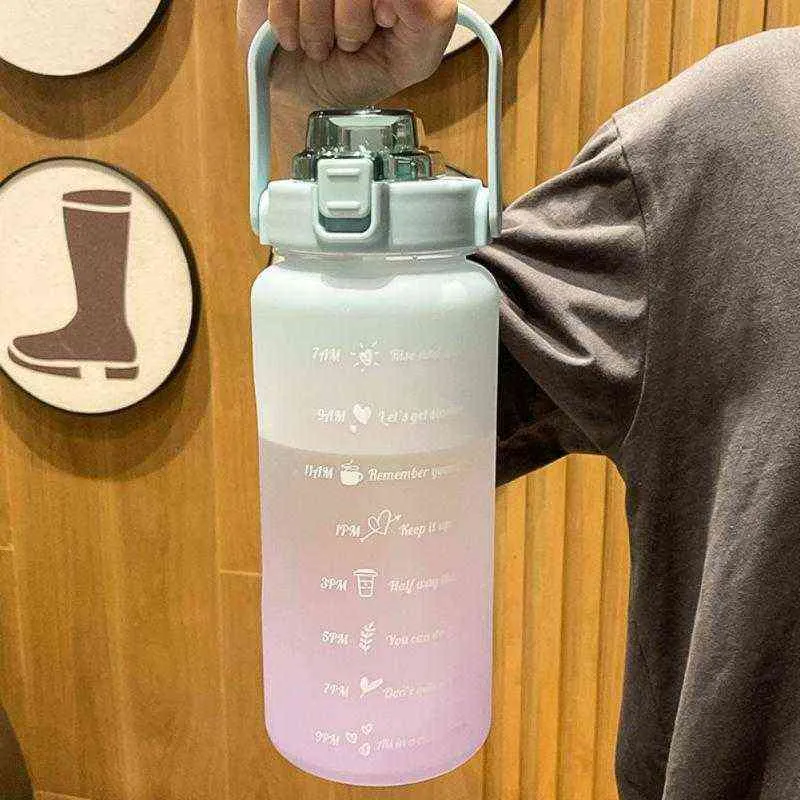 2000 ml de gran capacidad deportiva botella de agua de agua portátil degradado de paja al aire libre camping bicicleta plástico botella de agua drinkware y1223
