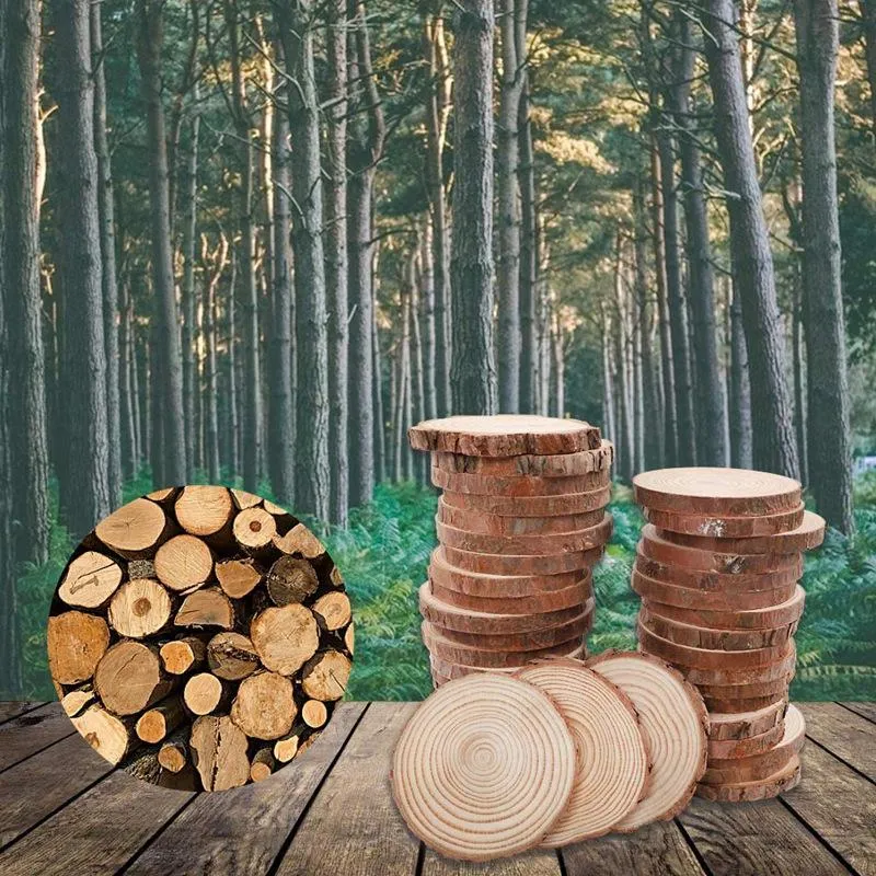 Dekoracje świąteczne naturalne plastry drewna 3 5-4 0 cali okrągłe kółka Niedokończone tarcze kory drzewnej do rzemiosła ozdoby D2386