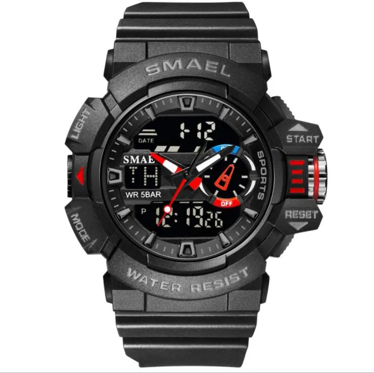 Dual Display Watches Smael 8043 Luminous Sports Casual Outdoor Student Man Electronic Watch Reloj Hombre Wristwatch 50m WaterProo293f