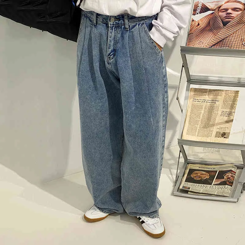 IEFB / homens desgaste estilo coreano largo perna calças elegante cintura alta emagrecimento pai solto reto mop jeans solto troursers y4163 210524
