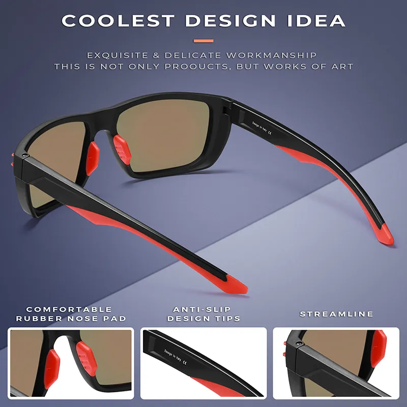 Gafas de sol polarizadas clásicas de la marca Carfia para hombres, gafas de sol deportivas para exteriores, gafas de sol cuadradas de diseño envolvente, lentes de espejo masculino eyew217x