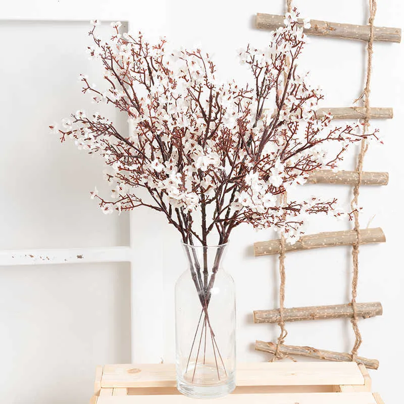 Gypsophila Artificial Flowers White Branch High Quality Babies Breath Fake Flowers Long Bouquet Home Wedding Decoration Autumn Y0630