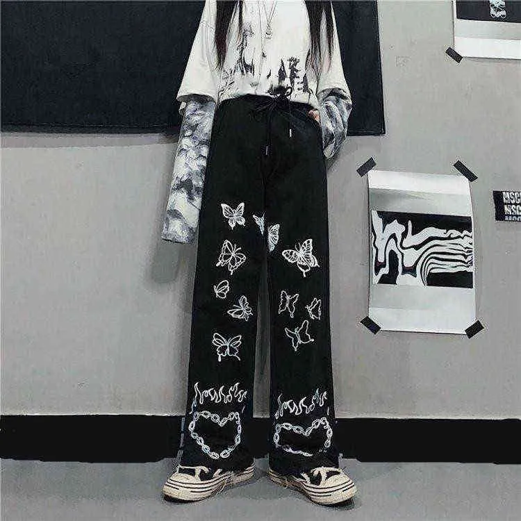 Sommerhose Damenhose Gothic Streetwear Oversize Bein lässig Hip-Hop Harajuku Femme Pantalon Vintage Ästhetik dunkel 211124