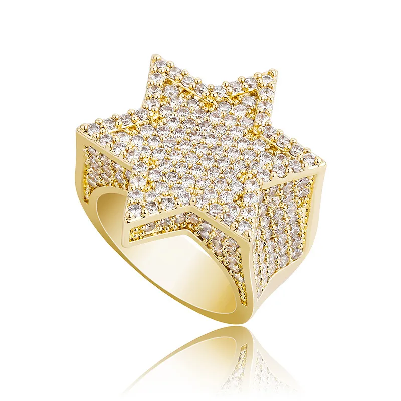 Herren Gold Ring Hohe Qualität Sechszackigen Stern Voller Steine Diamant Ringe Mode Hip Hop Silber Ringe Jewelry2782